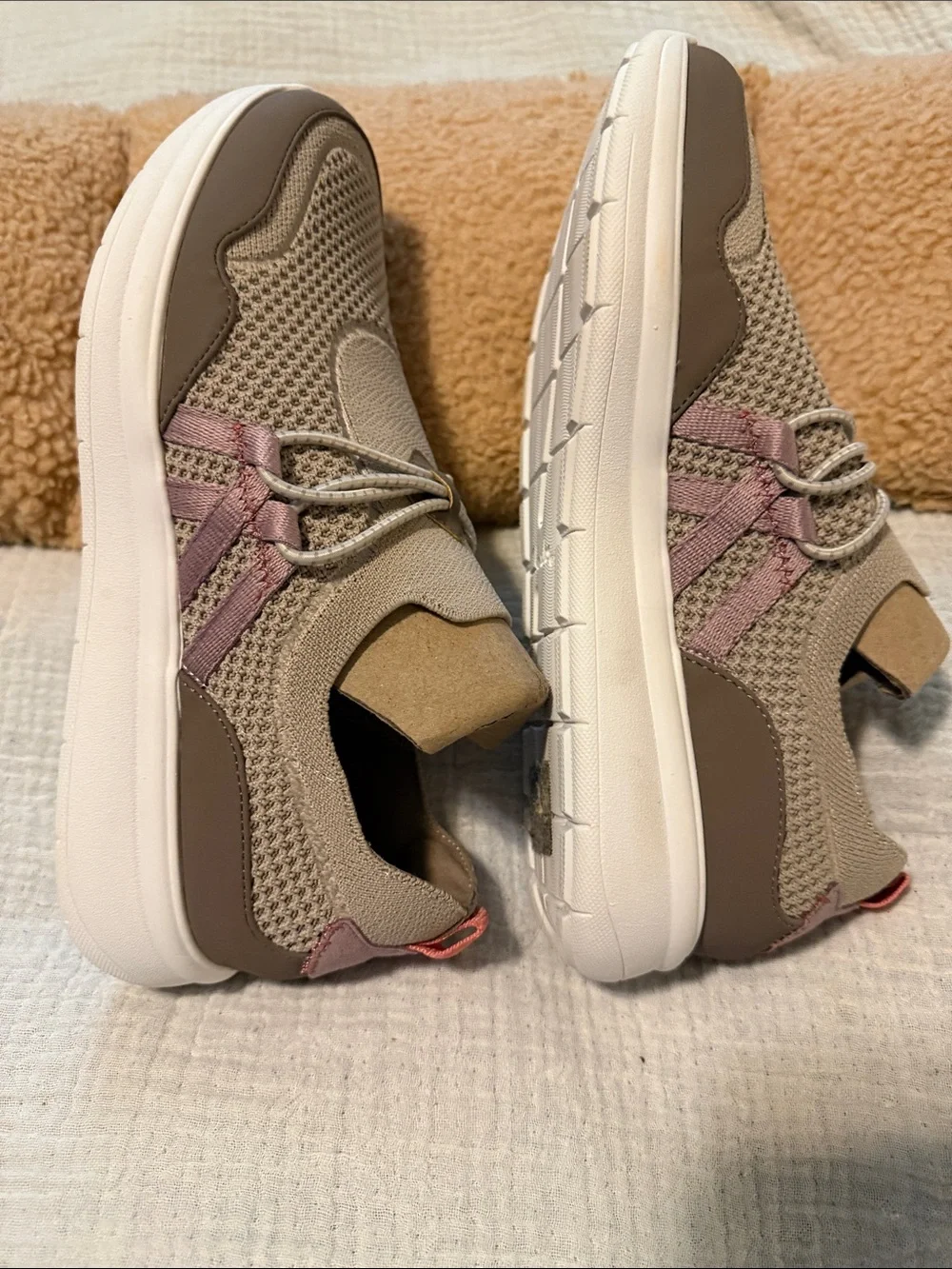 Womens Lightweight Knit Slip-On Shoes in Beige